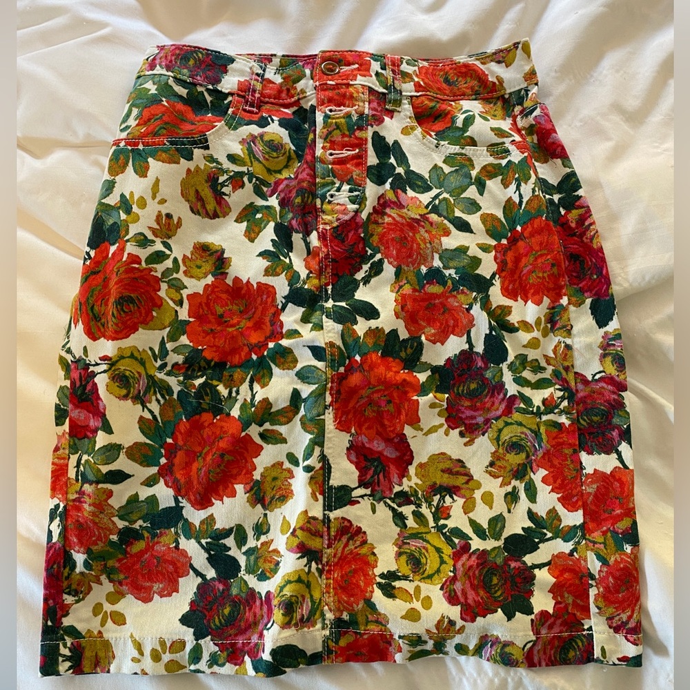 Maeve by Anthro white floral denim skirt